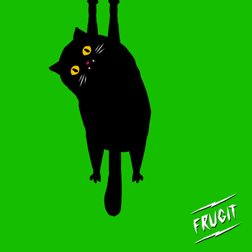 A Black Cat Hanging Upside Down On A Green Background GIF