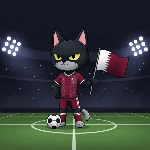 A Black Cat Holding A Flag And A Soccer Ball On A Field GIF