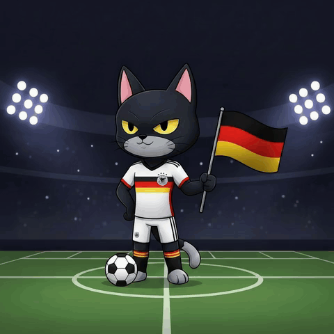 a black cat holding a german flag and a soccer ball