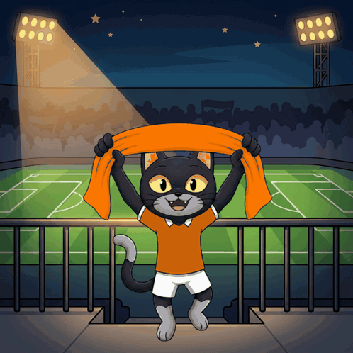a black cat in an orange shirt is holding an orange scarf