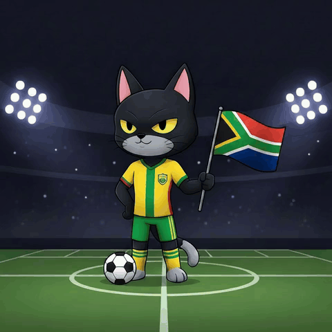 a black cat is holding a flag and a soccer ball