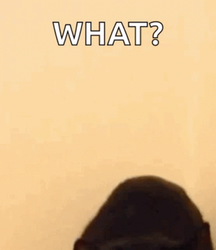 A Black Cat Is Looking At The Camera With The Words `` What ? '' Written Above It . GIF