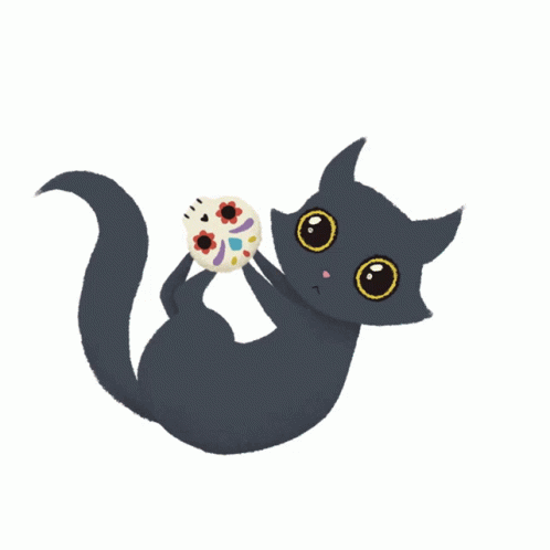 A Black Cat Is Playing With A Sugar Skull Cookie GIF
