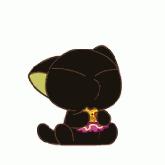 A Black Cat Is Sitting Down Eating A Piece Of Cake . GIF