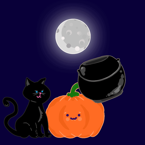 A Black Cat Sits Next To A Trick Or Treat Can GIF