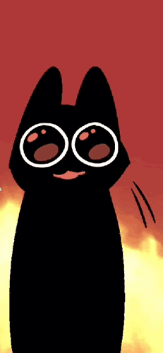 A Black Cat With White Circles On Its Eyes And A Red Background GIF