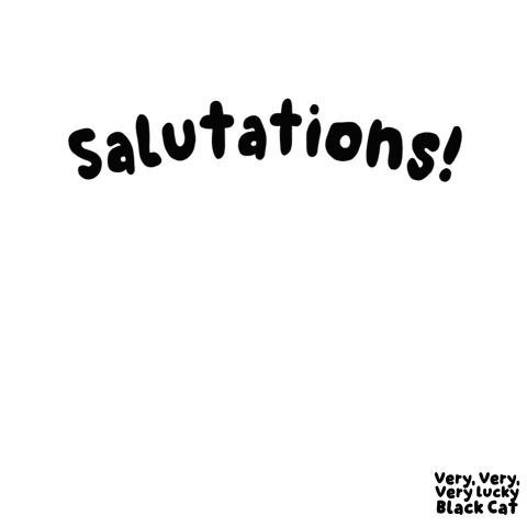 A Black Cat With Yellow Eyes Says " Salutations " GIF