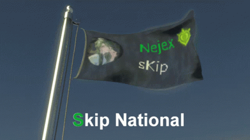 A Black Flag That Says Nejex Skip Is Flying In The Wind GIF