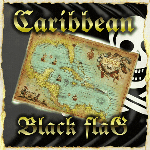 A Black Flag With A Map Of The Caribbean On It GIF