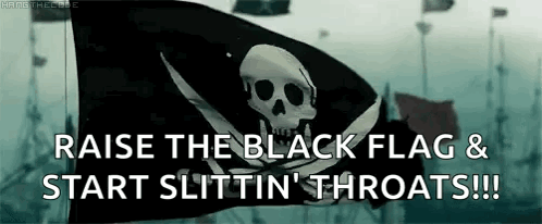 A Black Flag With A Skull And Crossbones On It And The Words Raise The Black Flag And Start Slittin ' Throats . GIF