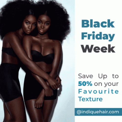 A Black Friday Week Advertisement With Two Women Hugging Each Other GIF