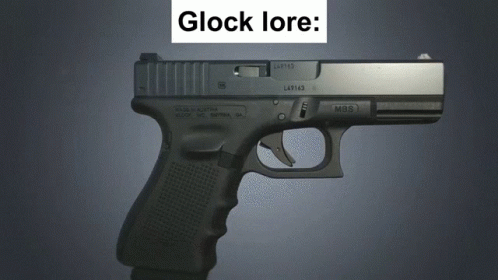A Black Gun With The Word Glock Lore Written On It GIF