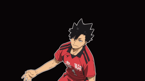 A Black Haired Anime Character Wearing A Red Jersey GIF