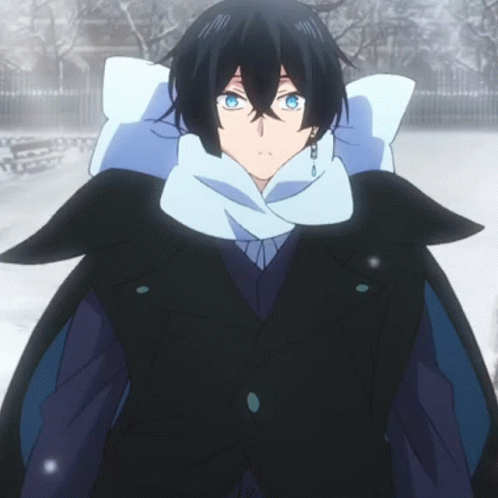 A Black Haired Anime Character Wearing A Scarf And Earrings GIF
