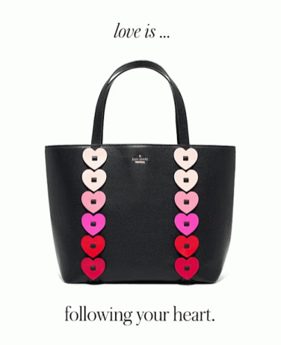 A Black Kate Spade Purse With Hearts On It GIF