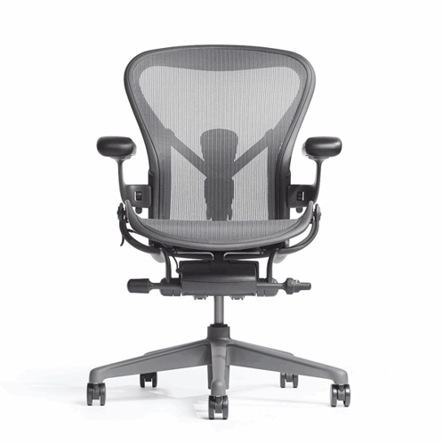 A Black Office Chair With A Mesh Back And Arm Rests On A White Background GIF