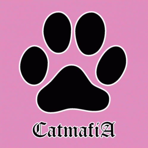 A Black Paw Print On A Pink Background With The Name Catmafia Below It GIF