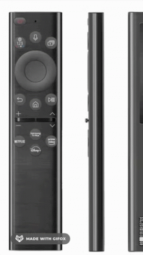 A Black Remote Control With Netflix And Disney Icons On It GIF