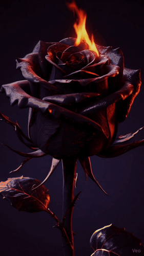 A Black Rose With Flames Coming Out Of The Center GIF