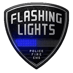a black shield with the words flashing lights on it