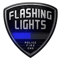 a black shield with the words flashing lights police fire ems on it