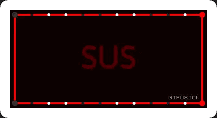 a black sign with the word sus in red letters