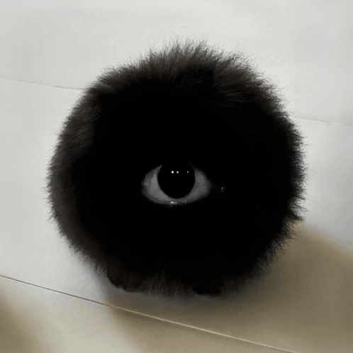 A Black Stuffed Animal With An Eye In The Center GIF