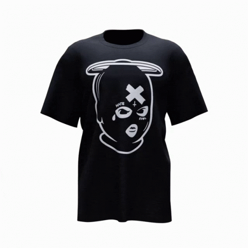 A Black T-Shirt With An Orange Cross And The Words Known Your Life On The Back GIF