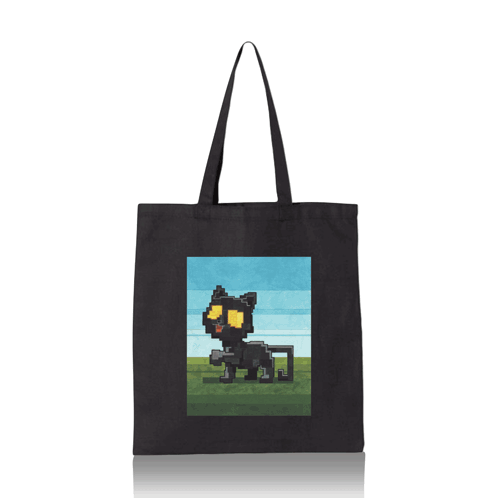 A Black Tote Bag With A Pixel Art Of A Duck GIF