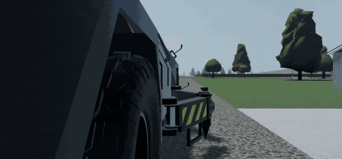 A Black Vehicle With A Yellow And Black Stripe On The Side Is Parked On A Sidewalk GIF