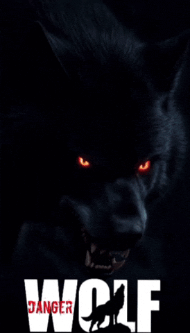 A Black Wolf With Red Eyes Is On A Poster That Says Wolf GIF
