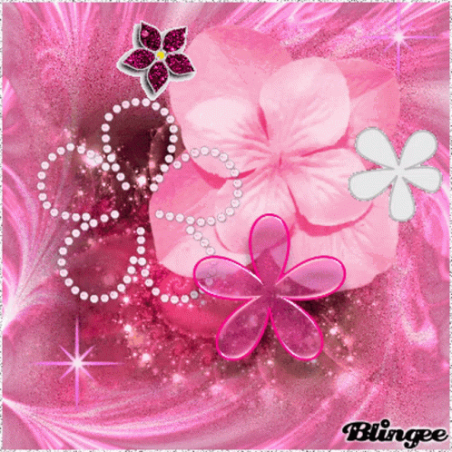 A Blingee Picture Of Pink Flowers And Pearls GIF