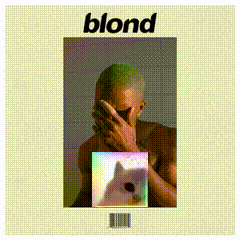 A Blond Album Cover With A Man Covering His Face And A Dog GIF