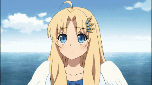 A Blonde Anime Character With Blue Eyes And Wings GIF