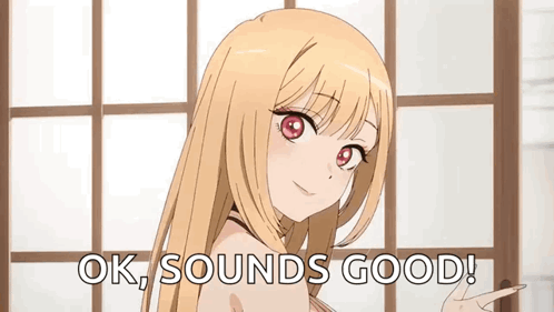 A Blonde Anime Girl Is Standing In Front Of A Window And Says Ok , Sounds Good ! GIF