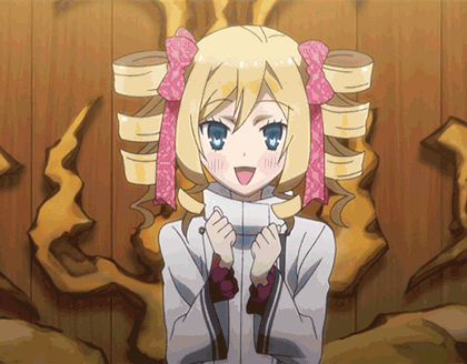 A Blonde Anime Girl With A Pink Bow On Her Hair GIF