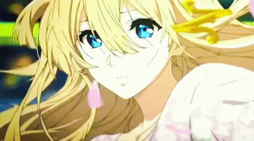 A Blonde Anime Girl With Blue Eyes And Long Hair GIF