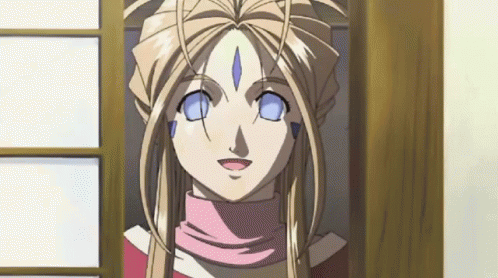 A Blonde Anime Girl With Blue Eyes Is Smiling And Looking Out A Window . GIF