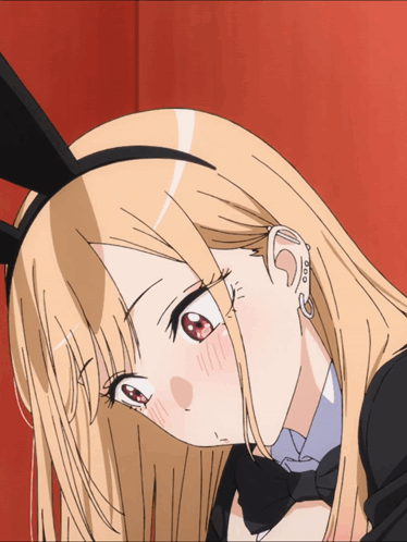 Blonde Anime Girl With Bunny Ears And Bow Tie GIF