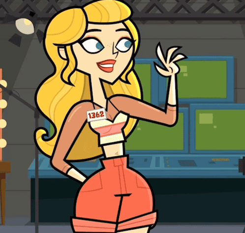 A Blonde Cartoon Girl With A Name Tag That Says 1262 GIF