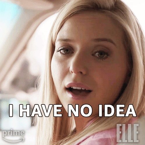 A Blonde Woman Says I Have No Idea In Front Of A Picture Of Her GIF