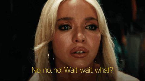 A Blonde Woman With The Words No No No Wait Wait What On Her Face GIF