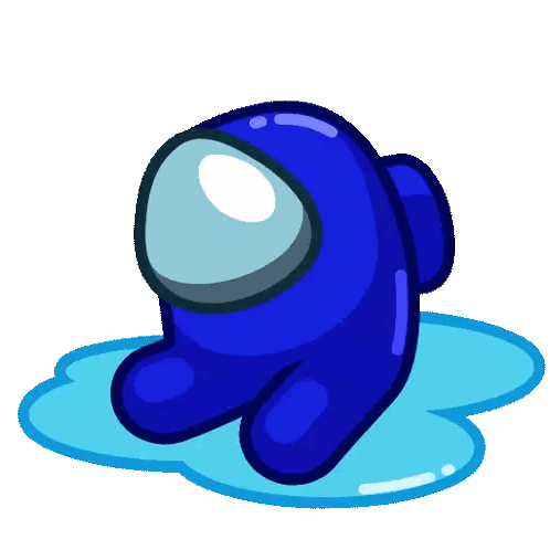 a blue among us character is standing in a puddle of water