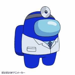 a blue among us character with a doctor 's hat