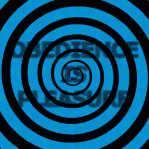 A Blue And Black Hypnotic Spiral With The Word Pleasure In The Center GIF