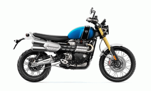 A Blue And Black Motorcycle With A Triumph Logo GIF
