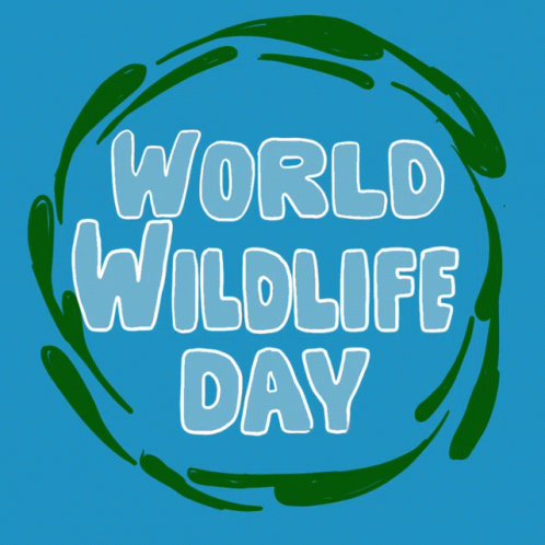 A Blue And Green Circle With The Words World Wildlife Day On It GIF