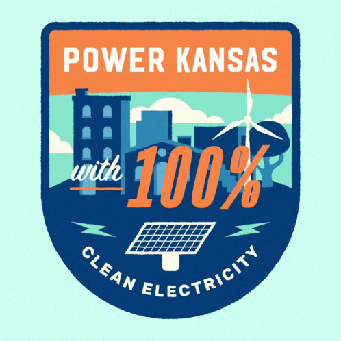 A Blue And Orange Emblem For Power Kansas With 100 % Clean Electricity GIF