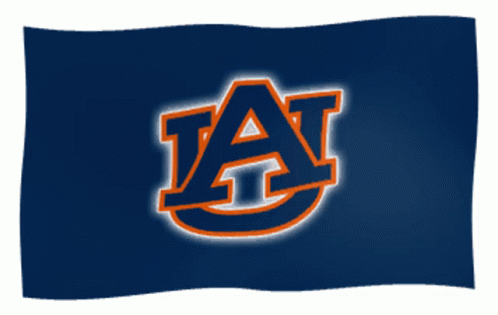 a blue and orange flag with the letters a and u on it