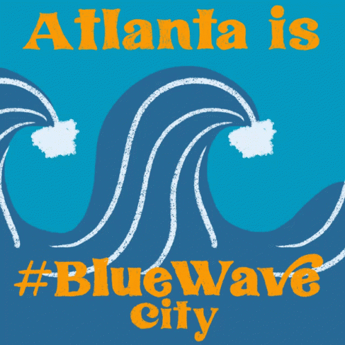 A Blue And Orange Poster That Says Atlanta Is Bluewave City GIF